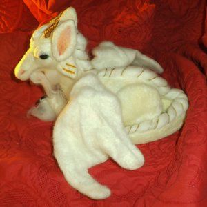 OOAK Needle Felted White Luck Dragon Ornamental Doll Figure Plushie